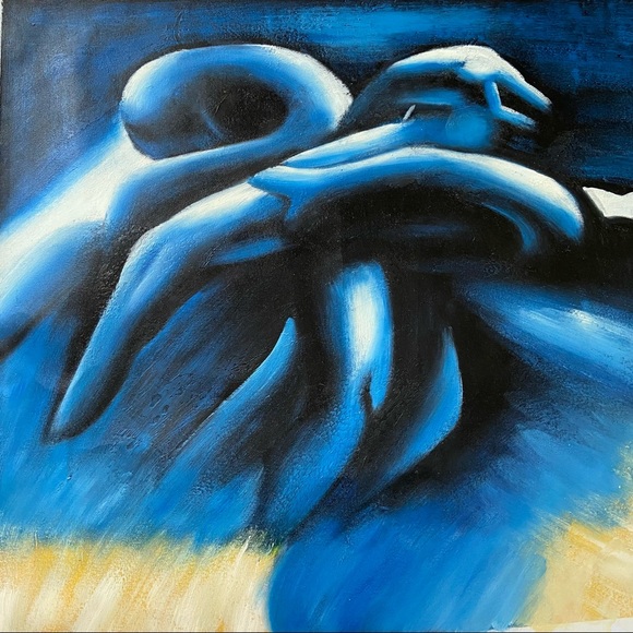 Abstract Blue Black Art Unframed Canvas 27”L x 23”W - Picture 3 of 7